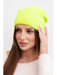 Dámska zimná vlnená čiapka s dvojitým okrajom K426 neon yellow
