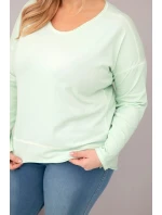 Dámská blůza Plus Size s V výstřihem a delším zadním dílem mátová