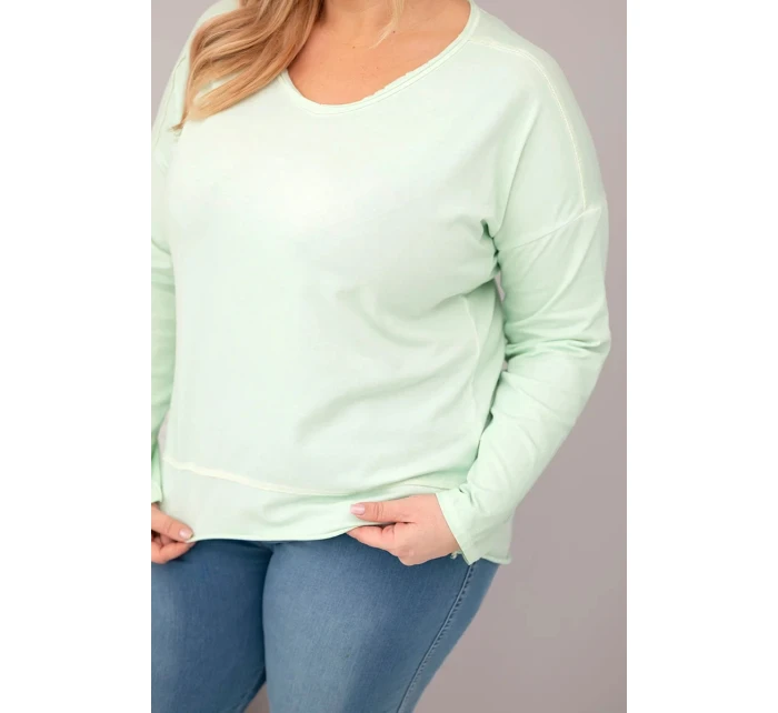 Dámská blůza Plus Size s V výstřihem a delším zadním dílem mátová