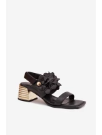 Kožené sandály na podpatku D&A model 22031915 Černé - S.Barski Kožené sandály na podpatku D&A model 22031915 Černé - S.Barski