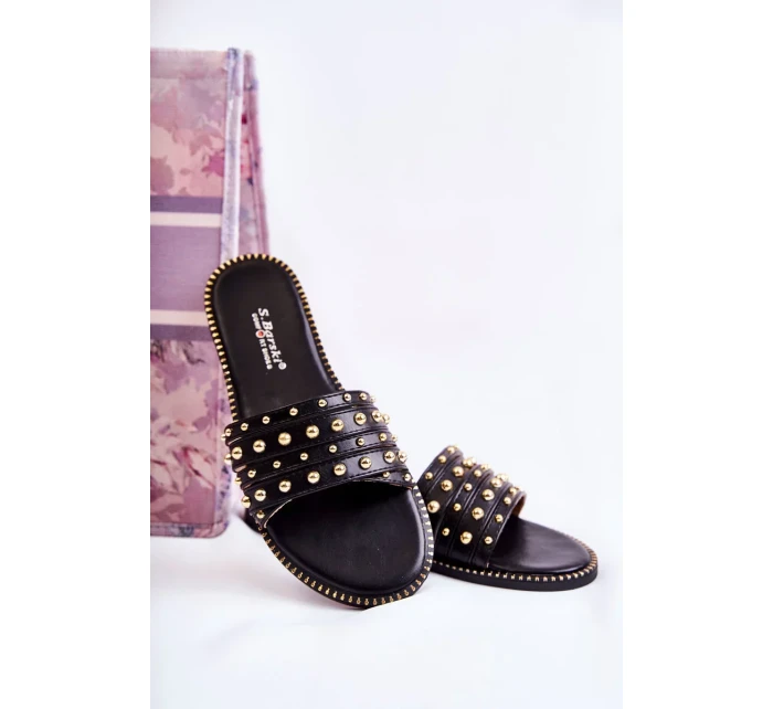 Dámské kožené pantofle s zdobením Černá Brien