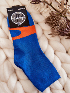 Dámske bavlnené ponožky oranžový vzor modré