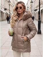 Dámska zimná prešívaná bunda s kapucňou, béžová, FashionStreet TY5756 Dámska zimná prešívaná bunda s kapucňou, béžová, FashionStreet TY5756
