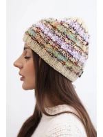 Dámska zimná čiapka s farebným vláknom a elastickou šnúrkou K352 beige