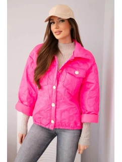 Dámska jarná prešívaná bunda s kvetinovým vzorom ružová neónová