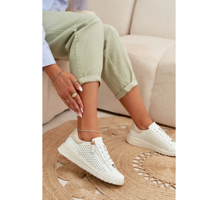 Kožené dámské tenisky s zipem Bílá-Zlatá Kalorinne