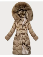 Béžová dámská zimní bunda s páskem model 21439644 - S'WEST Béžová dámská zimní bunda s páskem model 21439644 - S'WEST