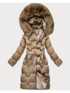Béžová dámská zimní bunda s páskem model 21439644 - S'WEST