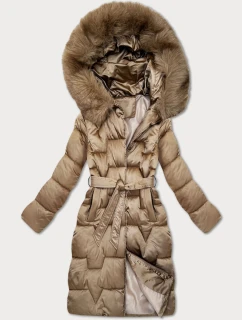 Béžová dámska zimná bunda s opaskom S'West (B8305-12)