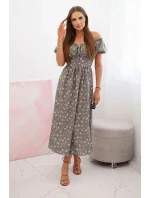 Dámské maxi šaty s květinami a model 21115413 khaki - K-Fashion