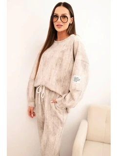 Dámská oversize souprava z viskózy s efektem model 21421726 tmavě béžová - K-Fashion