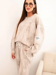 Dámská oversize souprava z viskózy s efektem model 21421726 tmavě béžová - K-Fashion