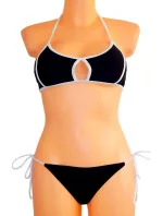 Dámske plavky dvojdielne sexi bikiny Sultry polstrované košíčky zdobené bielymi lemami čierne - Čierna - OEM