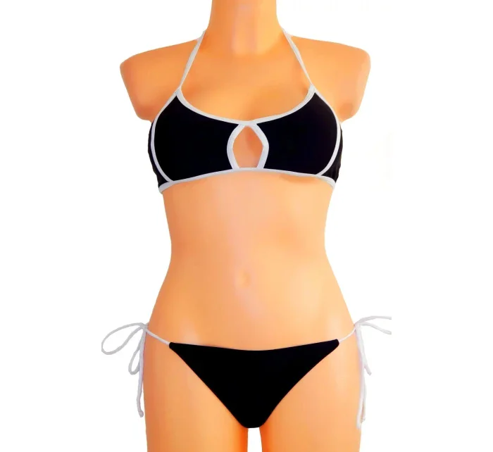 Dámske plavky dvojdielne sexi bikiny Sultry polstrované košíčky zdobené bielymi lemami čierne - Čierna - OEM