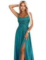 Dlhé šaty 589-3 zelené s trblietkami - Numoco Dlhé šaty 589-3 zelené s trblietkami - Numoco