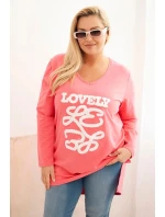 Dámske Plus veľkosť bavlnená blúzka s V-výstrihom ružová