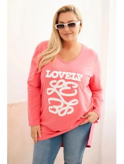 Dámske Plus veľkosť bavlnená blúzka s V-výstrihom ružová