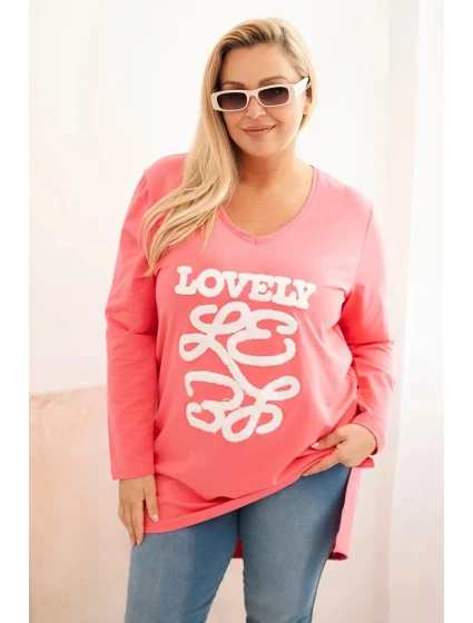 Dámske Plus veľkosť bavlnená blúzka s V-výstrihom ružová