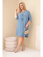 Dámské bavlněné šaty Plus Size s vázáním u výstřihu džínové