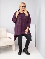 Dámska bavlnená mikina Plus Size s kapucňou a pleteným vsadkom v slivkovej farbe Dámska bavlnená mikina Plus Size s kapucňou a pleteným vsadkom v slivkovej farbe