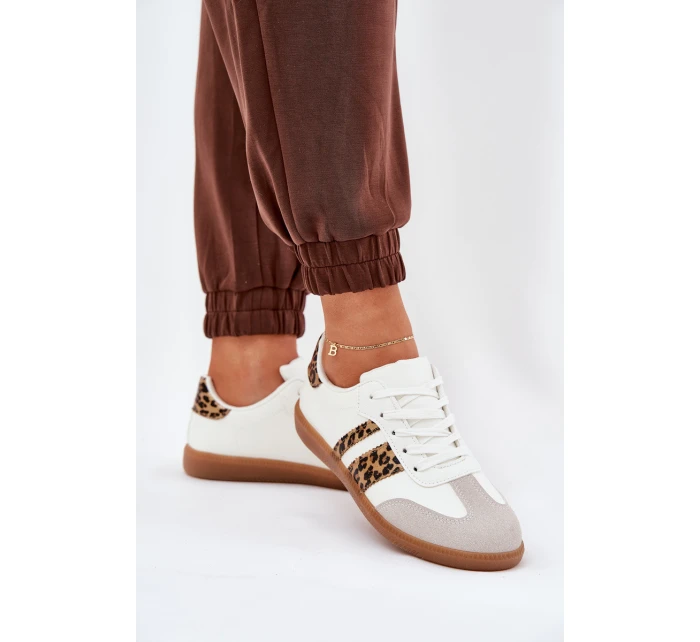 Niskie Sneakersy Damskie Z Eko Skóry Panterka Białe Nonalorin