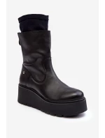 Damskie Skórzane Botki Na Masywnej Platformie Maciejka A7161-01 Czarne