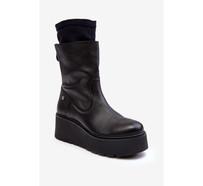 Damskie Skórzane Botki Na Masywnej Platformie Maciejka A7161-01 Czarne