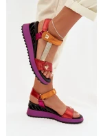 Kožené dámské sandály na platformě model 22028030 Multikolor - D&A Kožené dámské sandály na platformě model 22028030 Multikolor - D&A