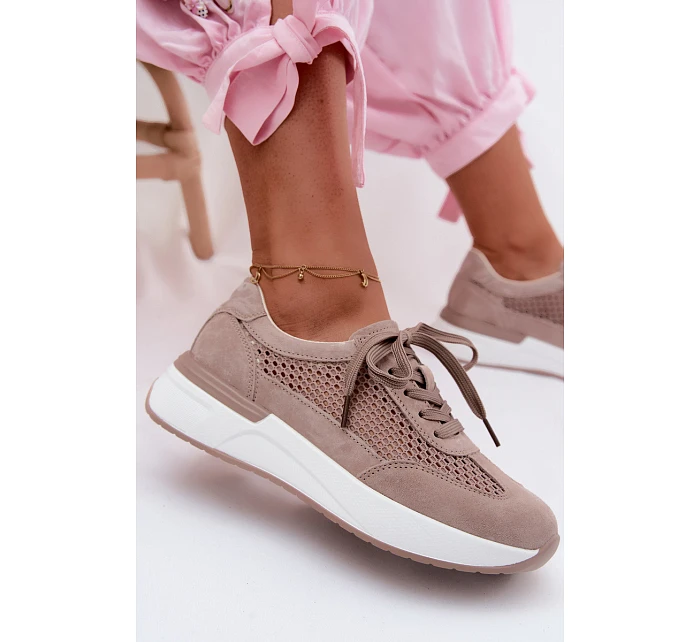 Kožené Semišové Tenisky Na Platformě Tmavě Béžové Norisa