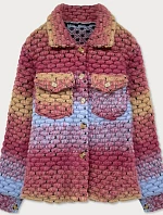 Tmavo ružová košeľová dámska bunda s golierom (2453)