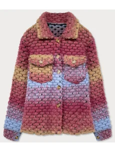 Tmavo ružová košeľová dámska bunda s golierom (2453)