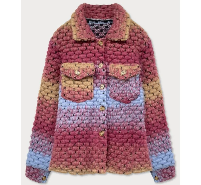 Tmavo ružová košeľová dámska bunda s golierom (2453)