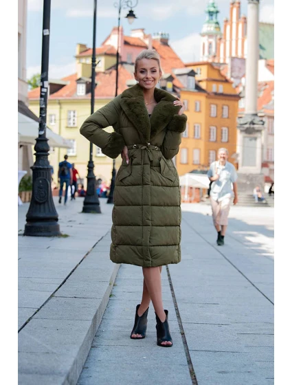 DŁUGA KURTKA ZIMOWA Z  KHAKI model 21243019 - Ann Gissy