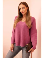 Dámsky viskózový sveter s výstrihom do V tmavoružový Dámsky viskózový sveter s výstrihom do V tmavoružový