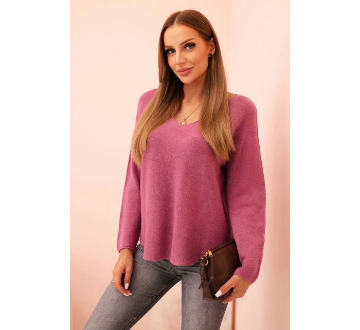 Dámsky viskózový sveter s výstrihom do V tmavoružový Dámsky viskózový sveter s výstrihom do V tmavoružový