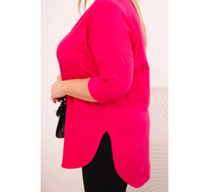 Dámska bavlnená blúzka s výstrihom do V a vyhrnutými rukávmi fuchsiová Dámska bavlnená blúzka s výstrihom do V a vyhrnutými rukávmi fuchsiová