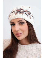 Dámska zimná čiapka s nórskym vzorom a silným úpletom K351 ecru+red Dámska zimná čiapka s nórskym vzorom a silným úpletom K351 ecru+red