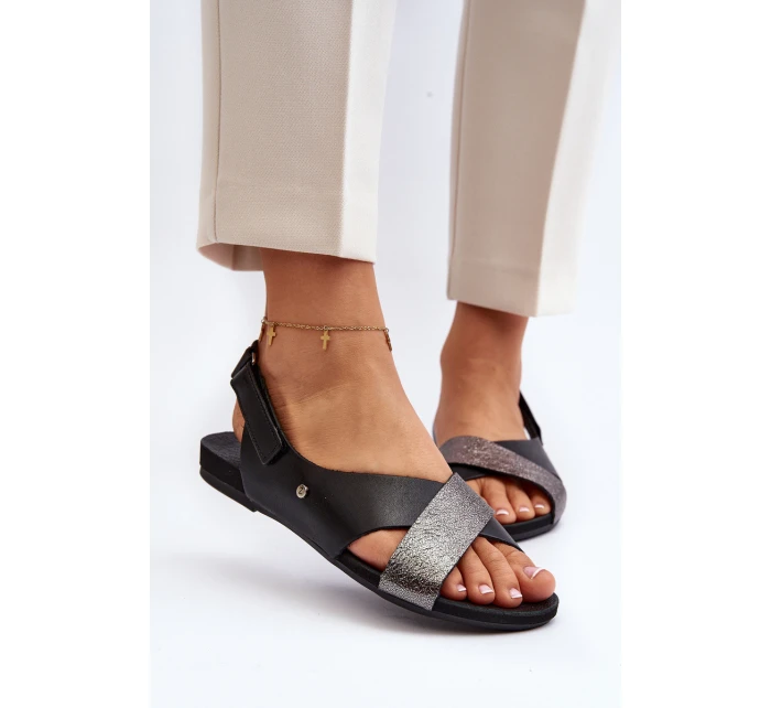 Zazoo 40141 Skórzane Sandały Na Rzep Czarne