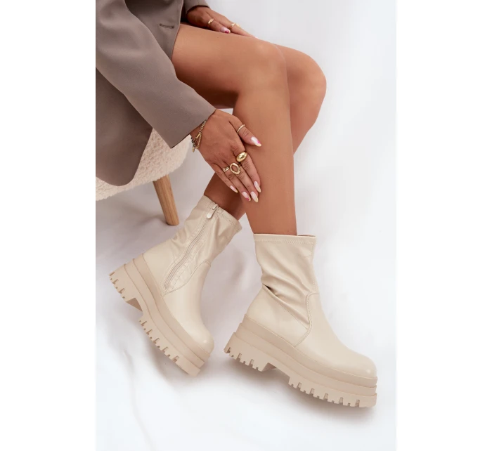 Boty Na Masivní Platformě Eko Kůže Béžové model 21706981 - Boto
