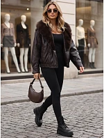 Kurtka damska skórzana zimowa z futerkiem brązowa model 22371815 - FashionStreet
