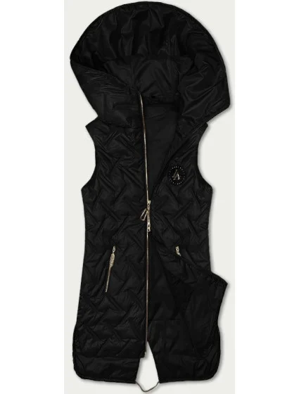 Černá dámská prošívaná vesta s kapucí model 20943167 - S'WEST Černá dámská prošívaná vesta s kapucí model 20943167 - S'WEST