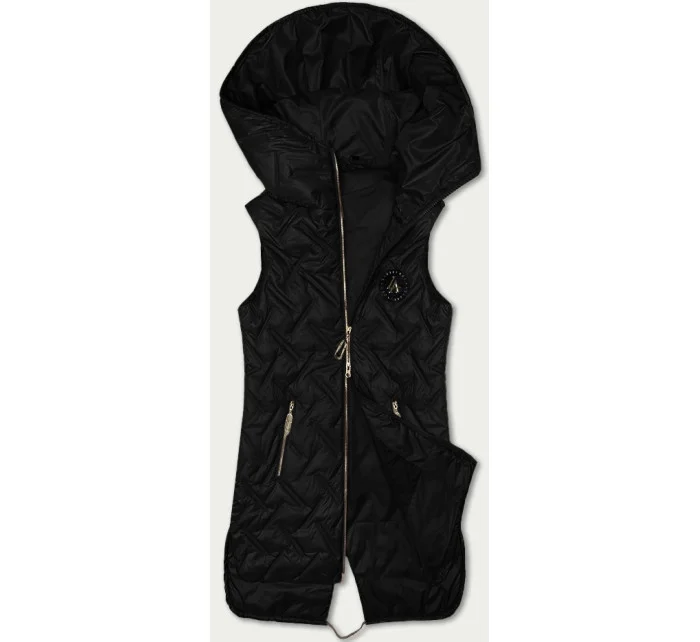 Černá dámská prošívaná vesta s kapucí model 20943167 - S'WEST Černá dámská prošívaná vesta s kapucí model 20943167 - S'WEST