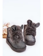 Dziecięce Śniegowce Ocieplane Futerkiem Z Uszkami Szare Betty Dziecięce Śniegowce Ocieplane Futerkiem Z Uszkami Szare Betty