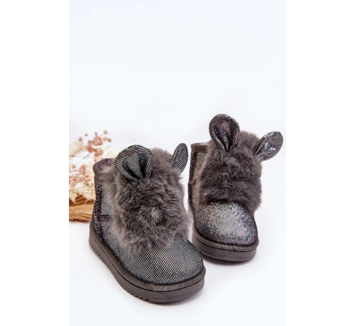 Dziecięce Śniegowce Ocieplane Futerkiem Z Uszkami Szare Betty Dziecięce Śniegowce Ocieplane Futerkiem Z Uszkami Szare Betty