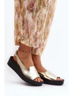 Zazoo 2893 Sandały Damskie Skórzane na Grubej Podeszwie Złote