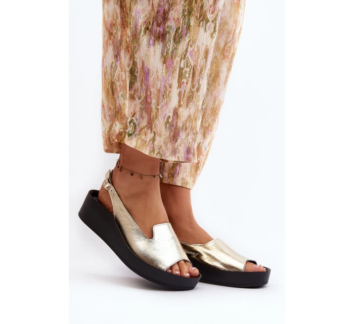 Zazoo 2893 Sandały Damskie Skórzane na Grubej Podeszwie Złote