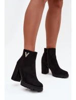 Botki Damskie Ocieplane Na Słupku Z Ozdobnym Detalem Czarne Briella Botki Damskie Ocieplane Na Słupku Z Ozdobnym Detalem Czarne Briella
