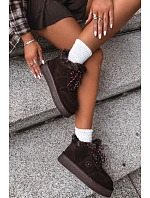 Dámské kožené semišové sněhule s šněrováním Big Star model 22386368 Hnědé - Big Star Shoes
