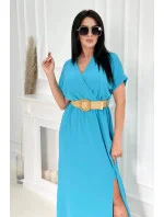 Dlouhé šaty s ozdobným páskem model 20976143 modré - Kesi Dlouhé šaty s ozdobným páskem model 20976143 modré - Kesi