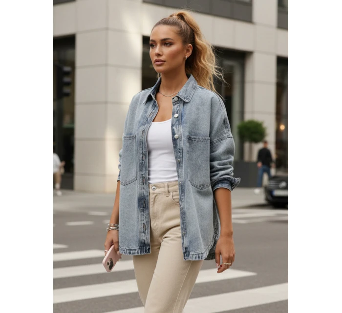 Dámska džínsová oversize košeľová bunda modrá FashionStreet TY5602
